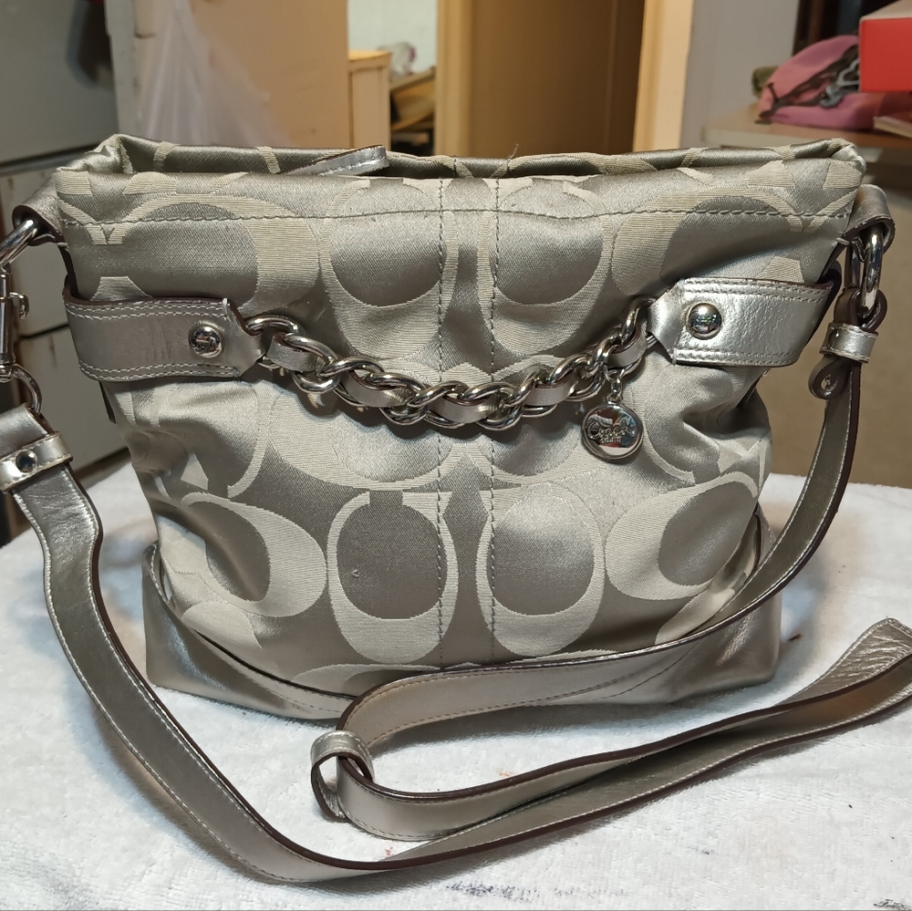 Coach Gray silver signature shoulder/crossbody bag. Slightly used.